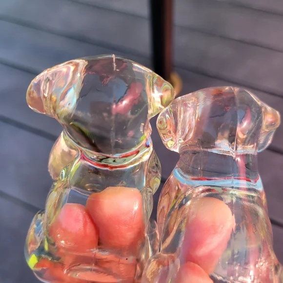 Glass Dog Figurine Duo ~ Vintage? ~ Paperweight? Cute! - Picture 9 of 16